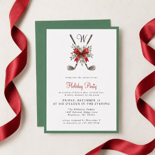 Watercolor Crossed Golf Clubs Holiday Initial Invitation