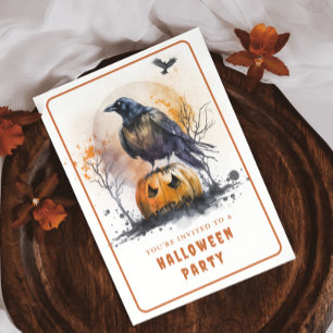 Watercolor Crow Halloween Invitation Card