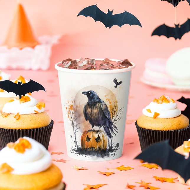 Watercolor Crow Halloween Paper Cups (Creator Uploaded)