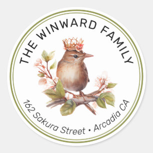 Watercolor Crowned Spring Bird Address Classic Round Sticker