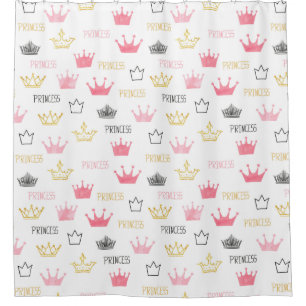 Watercolor Crowns Pink Little Princess Girl's Shower Curtain