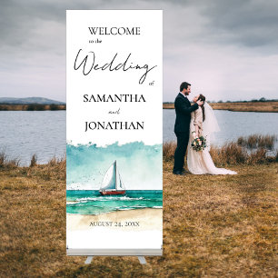Watercolor cruise wedding modern simple retractable banner