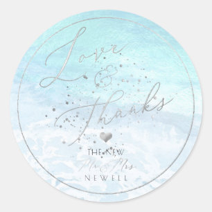 Watercolor Crystal Blue Shoreline, Beach Thank You Classic Round Sticker