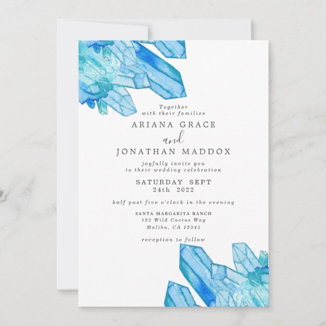 Watercolor crystal boho modern wedding Invitation (Front)