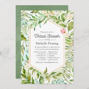 Watercolor Crystal Greenery Virtual Shower Invitation