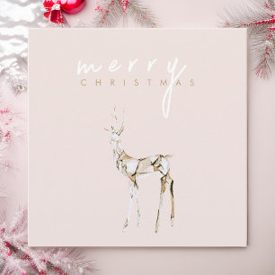 Watercolor Crystal Reindeer Merry Christmas Pink Holiday Card