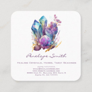 Watercolor Crystals and Flowers Square Business Card
