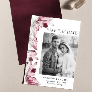 Watercolor Crystals Burgundy Photo Save The Date