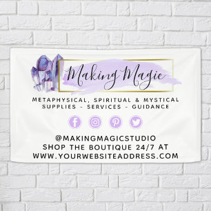 Watercolor Crystals & Gold Geometric Boho Logo Banner