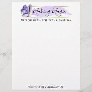 Watercolor Crystals & Gold Geometric Boho Logo Custom Letterhead
