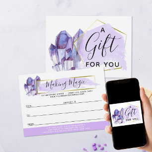 Watercolor Crystals & Gold Gift Certificate Card