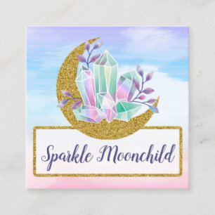 Watercolor Crystals & Gold Moon Social Networking Square Business Card