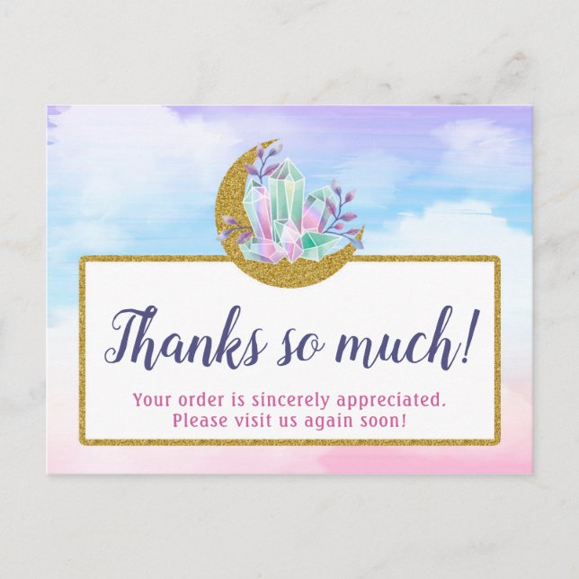 Watercolor Crystals & Gold Moon Thank You Card (Front)