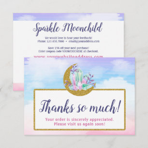 Watercolor Crystals & Gold Moon Thank You Card