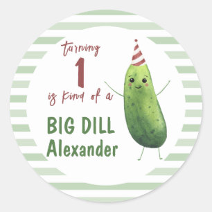 Watercolor Cucumber Big Dill Birthday Party Classic Round Sticker