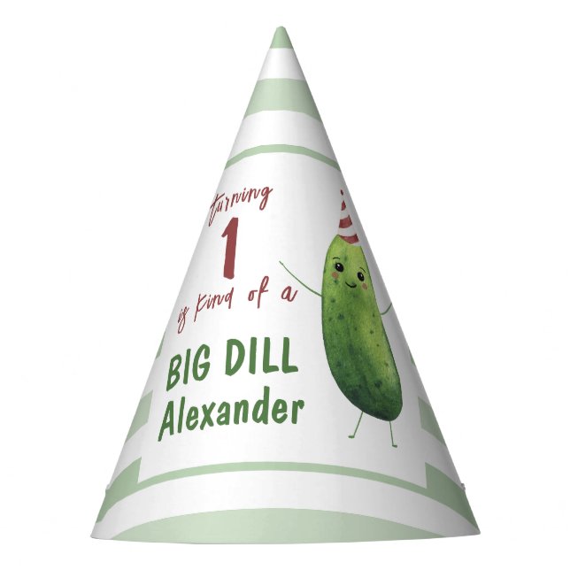 Watercolor Cucumber Big Dill Birthday Party Hat (Front)