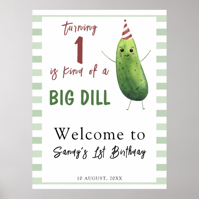 Watercolor Cucumber Big Dill Birthday Welcome Poster (Front)