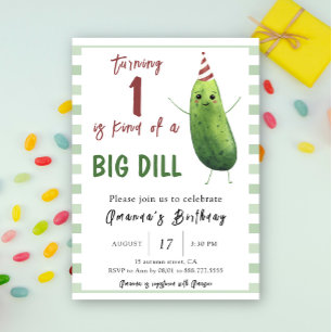 Watercolor Cucumber Big Dill First Birthday Invitation