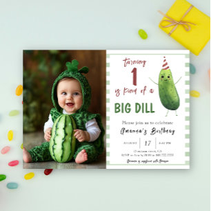 Watercolor Cucumber Big Dill First Birthday Invitation