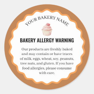 Watercolor Cupcake Bakery Allergy Warning Classic Round Sticker