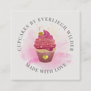 Watercolor Cupcake Bakery Pastry Chef Square Business Card
