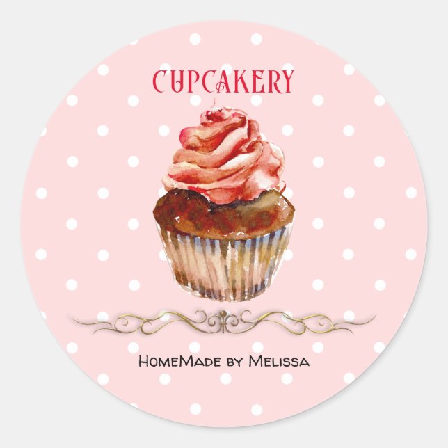 Watercolor Cupcake Bakery Product Sticker (Front)