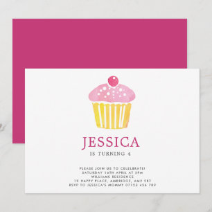 Watercolor Cupcake Birthday Invitation