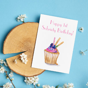 Watercolor Cupcake First Sobriety Celebration Card