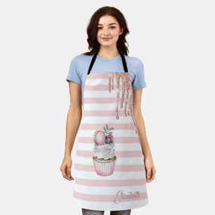 Watercolor Cupcake,Glitter Drips, Stripes  Apron