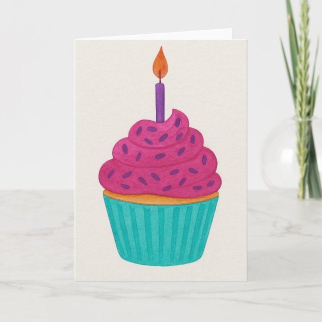 Watercolor Cupcake Greeting Card (Front)