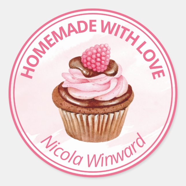 Watercolor Cupcake Homemade Small Business Classic Round Sticker (Front)
