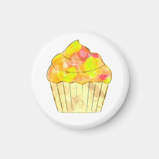 Watercolor Cupcake Painting  Button Magnet (Front)