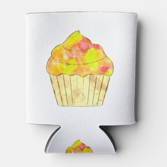 Watercolor Cupcake Painting Can Cooler (Front)