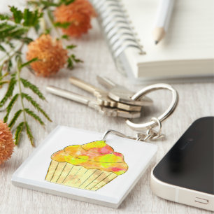 Watercolor Cupcake Painting Key Ring