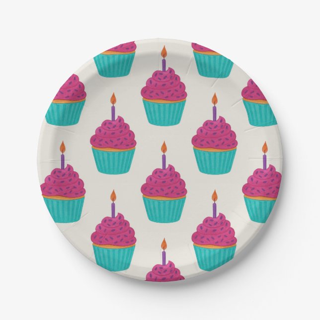 Watercolor Cupcake Paper Plate (Front)