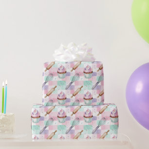 Watercolor Cupcake Pattern Pastel Pink  Wrapping Paper