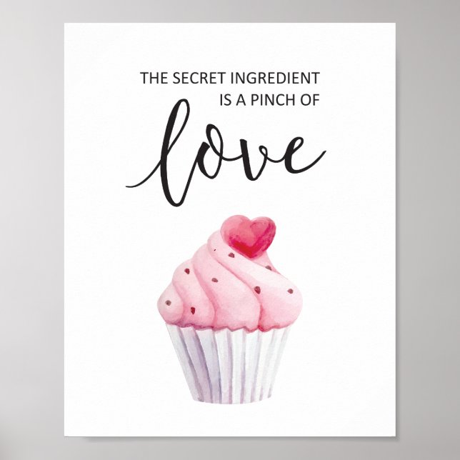 Watercolor Cupcake Pink Typography Quote Kitchen Poster (Front)