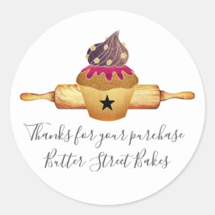Watercolor Cupcake Rolling Pin Baker Thank You Classic Round Sticker
