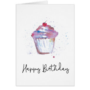 Watercolor Cupcake, Splatters, Modern Script