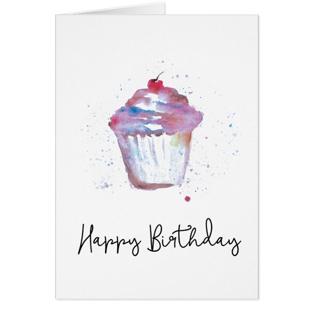 Watercolor Cupcake, Splatters, Modern Script (Front)