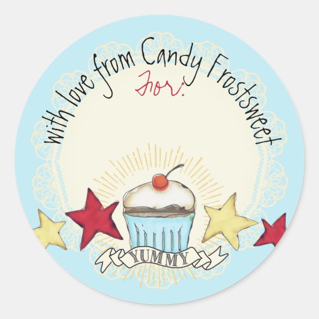 watercolor cupcake stars Christmas personalised Classic Round Sticker (Front)