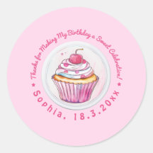 Watercolor Cupcake Sweet Birthday Thank You