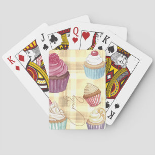 Watercolor Cupcake Yellow Plaid Monogram Baker's Playing Cards