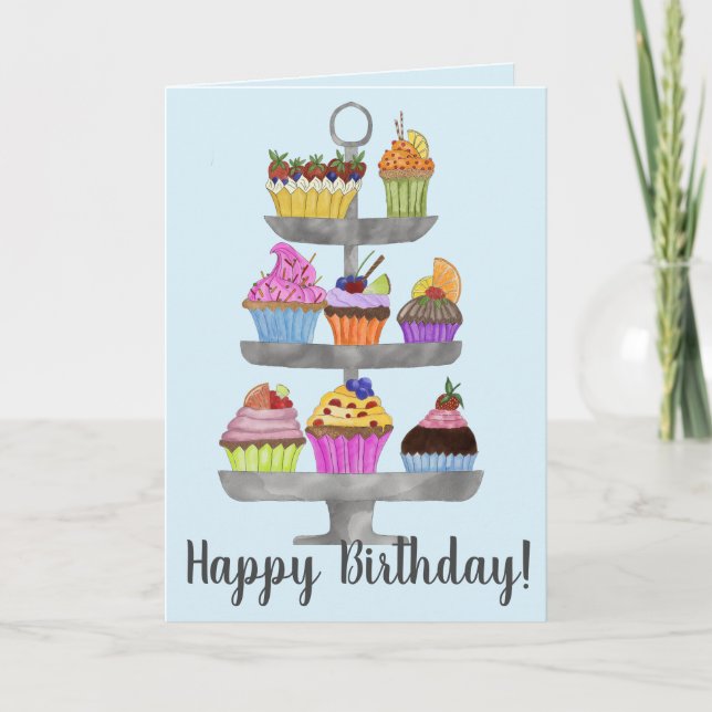 Watercolor cupcakes Birthday Card (Front)