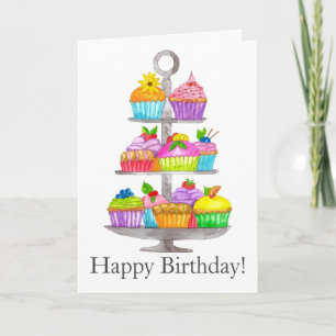 Watercolor cupcakes Birthday Card