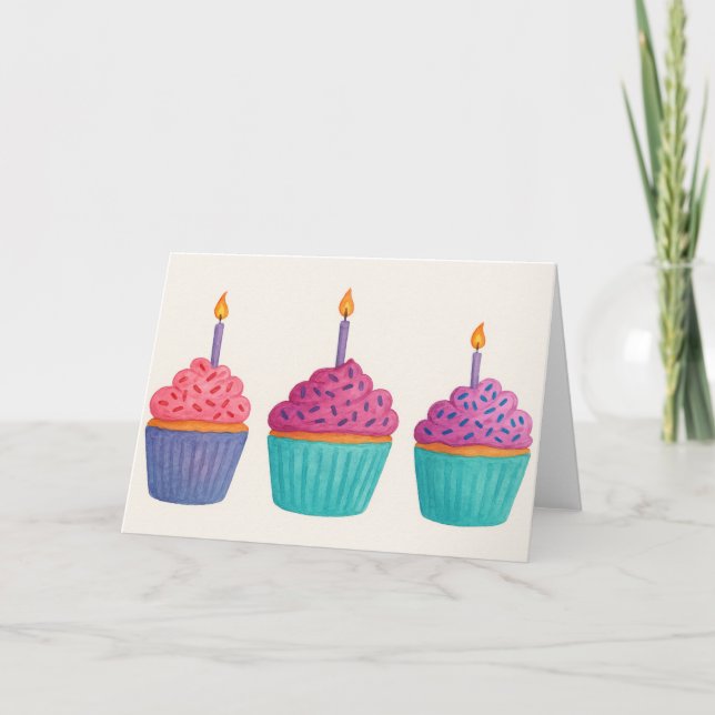Watercolor Cupcakes Card (Front)