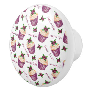 Watercolor cupcakes ceramic knob