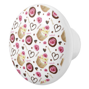 Watercolor cupcakes ceramic knob