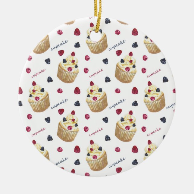 Watercolor cupcakes ceramic tree decoration (Front)