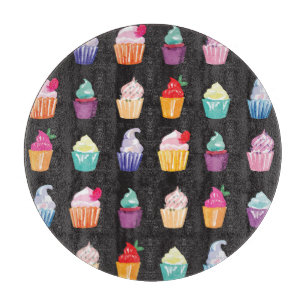 Watercolor Cupcakes: Charming Seamless Background Cutting Board